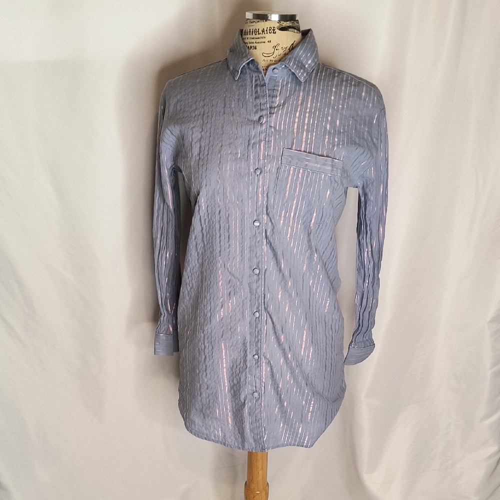 Victoria's Secret Blue and Pink Striped Women's Shirt Reflective Coloring
